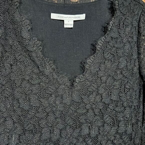 Diane von Furstenberg dress sheath black lace lined sheer  2 FIRM on PRICE - Picture 3 of 9